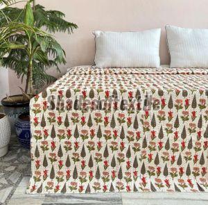 Hand Block Printed Cotton Beautiful Kantha Quilt