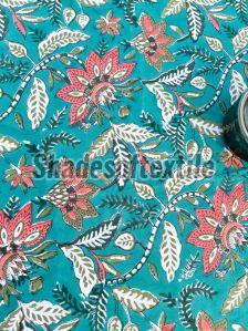 Green Cotton Hand Block Printed Tablecloth