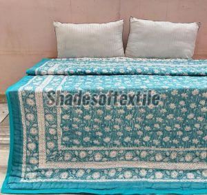 Light Blue Printed Kantha Quilt