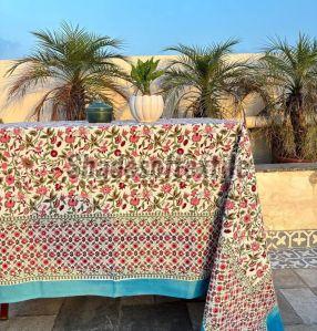 Multicolor Cotton Hand Block Printed Tablecloth