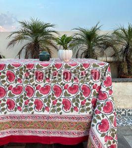 Pink Floral Print Linen Tablecloth