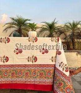 Red and Green Hand Block Printed Cotton Tablecloth