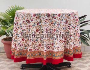 Red Indian Block Print Round Tablecloth