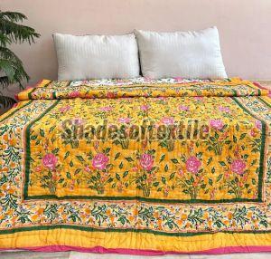 Handmade Floral Design Double Bed Quilt With Pillow Covers