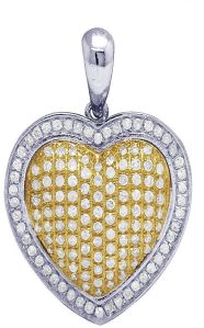 10K Solid Yellow Gold Diamond Puff Heart Pendant