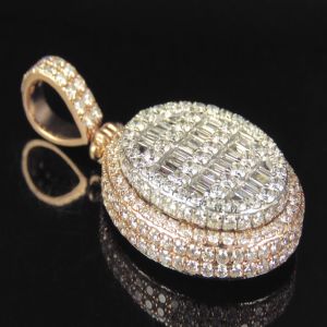 10k Two Tone Gold Real Diamond Baguette And Round Pendant