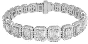 10k White Gold Round and Baguette Diamonds Bracelet