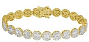 10k Yellow Gold Bracelet With Round And Baguette Diamond For Men, women Bracelet