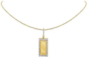 10K Yellow Gold Lab Grown Diamond Custom Engrave Photo Bar Pendant