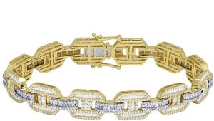 10k Yellow Gold Round And Baguette Diamond Bracelet