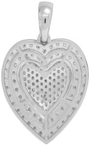 14k White Gold Party Wear Puffed Heart 2 Row Border Pendant