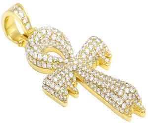 14K Yellow Gold Round Diamond Cross Pendant