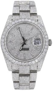 artificial diamond round baguette diamond studded moissanite fully iced out watch