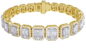 Baguette Round Cut Diamond 10k Yellow Gold Bracelet