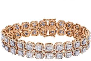 Baguette Round Cutn Diamond 10k Rose Gold Bracelet