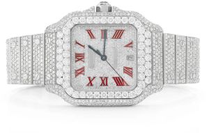 Cartier Red Roman Dial with Moissanite Diamond Hip Hop Men Watch