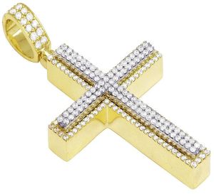 Diamond Cross Pendant In Synthetic Diamonds 14k Yellow Gold For Mens