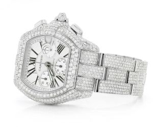 mens cartier round diamond hip hop watch