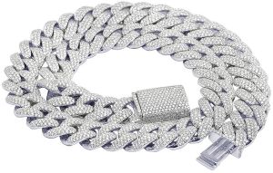 Mens Sterling Silver Moissanite Diamond Cuban Link Chain