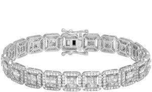 Round Baguette Cut Diamond 10k White Gold Bracelet