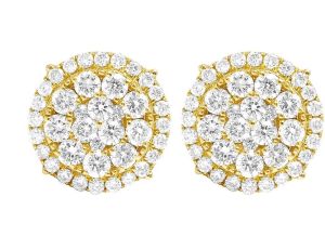 Round Cut Diamond Yellow Gold Stud Earrings