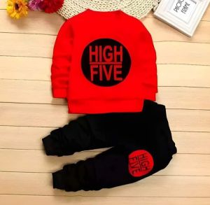 High Five Kids Red Black Full Sleeve Pant T Shirt Set