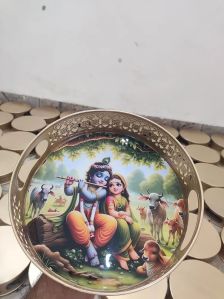 Wooden Radha Krishna Tray