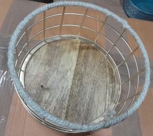 12Inch Wood and Stainless Steel Kitchen Basket