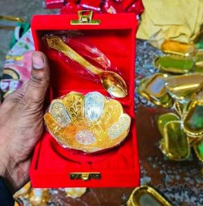 Gold Plated Bowl and Spoon Set