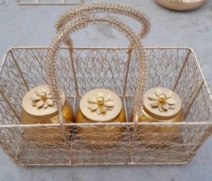 Iron Gold Jar Set With Basket