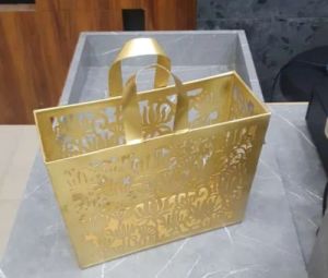 Metal Rectangular Golden Gift Bag