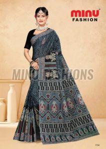 Black Horse Printed Cotton Saree