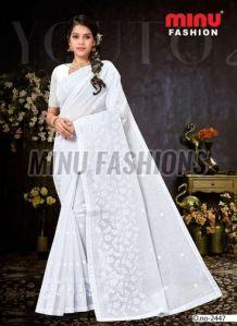 White Beauty Embroidered Cotton Saree