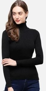 Ladies Black High Neck Sweater