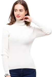 Ladies White High Neck Sweater