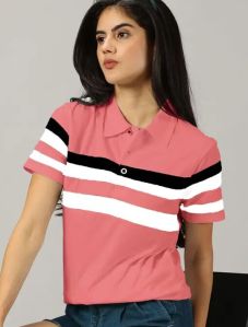 Ladies Striped Polo T Shirt