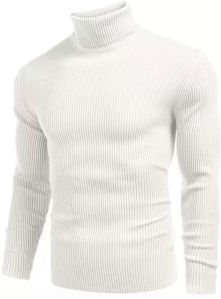 Mens White High Neck Sweater