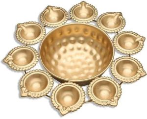 10 Diya Decorative Brass Urli