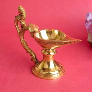 Antique Brass Pooja Diya With Handle