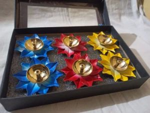 Decorative Brass Lotus Diya Set