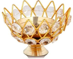 Designer Brass Crystal Bowl Diya