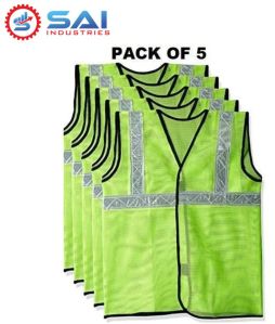 Green Work Wear Reflective Strips Safety Jacket (pack of 5)