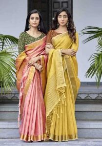 Tissue linen saree