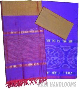 3PC Pochampally Ikat / Ikkat Handloom Cotton Silk Unstitched Dress Material Set for Women - DA001