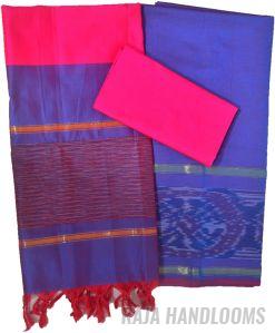 3PC Pochampally Ikat / Ikkat Handloom Cotton Silk Unstitched Dress Material Set for Women - DA010