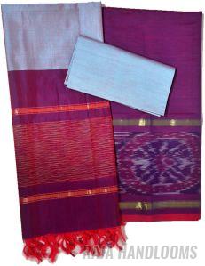 3PC Pochampally Ikat / Ikkat Handloom Cotton Silk Unstitched Dress Material Set for Women - DA011