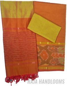 3PC Pochampally Ikat / Ikkat Handloom Cotton Silk Unstitched Dress Material Set for Women - DA012