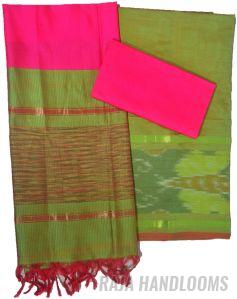 3PC Pochampally Ikat / Ikkat Handloom Cotton Silk Unstitched Dress Material Set for Women - DA013