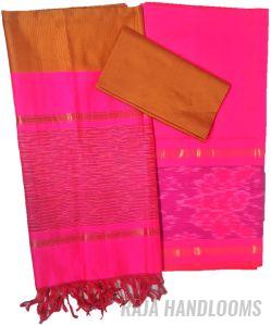 3PC Pochampally Ikat / Ikkat Handloom Cotton Silk Unstitched Dress Material Set for Women - DA014
