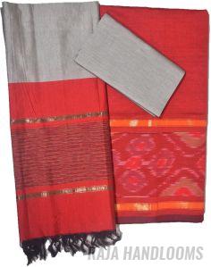 3PC Pochampally Ikat / Ikkat Handloom Cotton Silk Unstitched Dress Material Set for Women - DA015